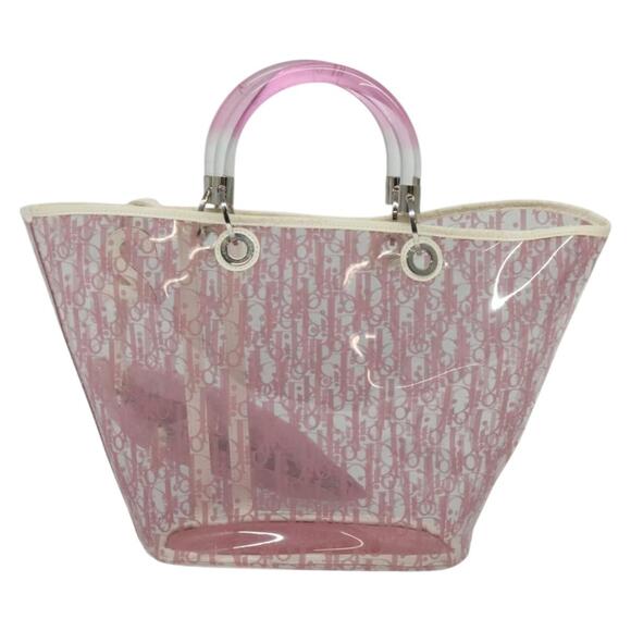 DIOR Trotter Canvas Hand Bag Vinyl Clear Silver - Picture 3 of 14